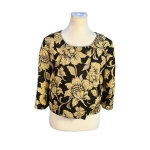 Vintage 60s Gold Lurex Black Floral Brocade Bolero Crop Evening Coat L